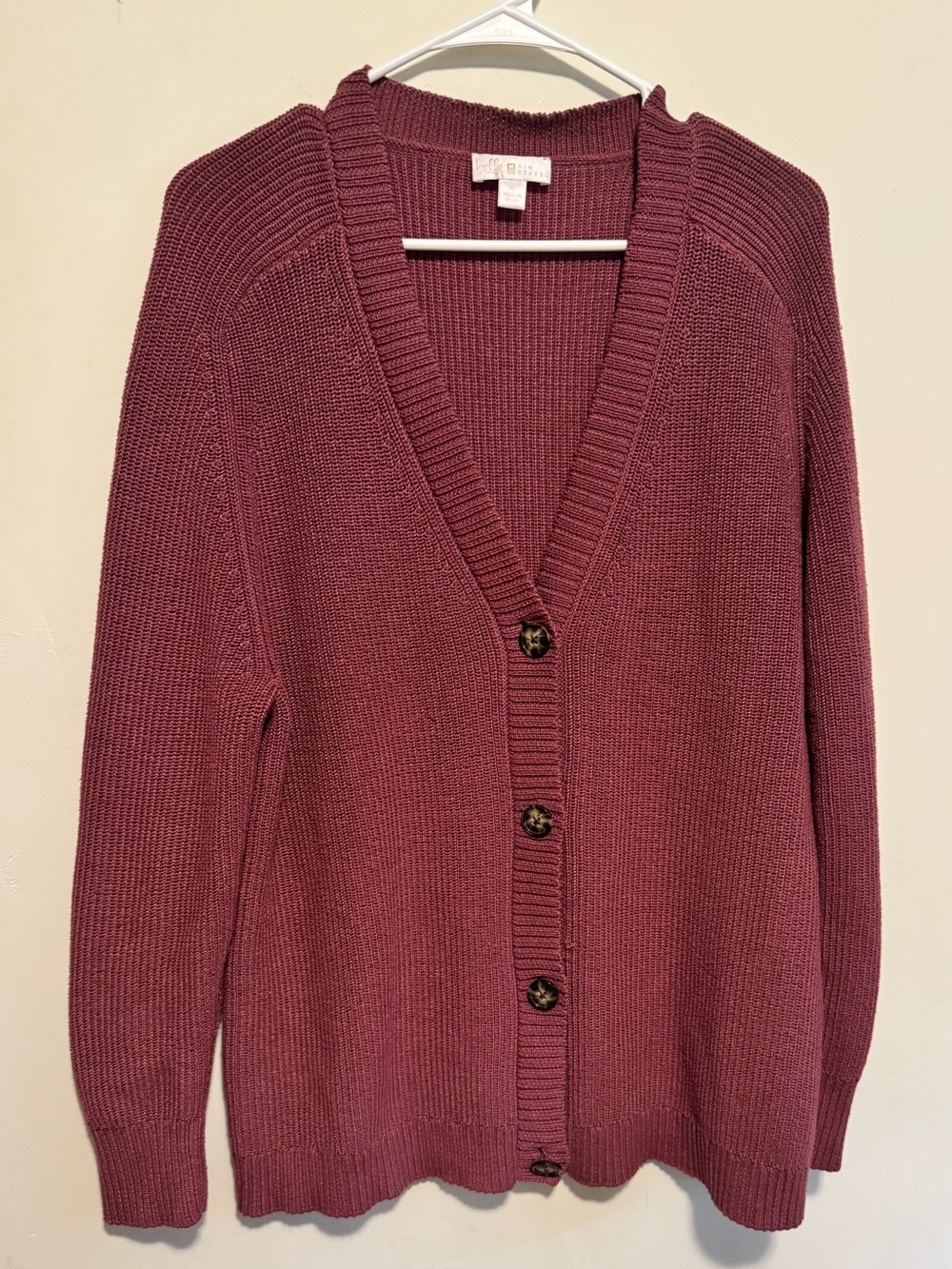 Belle by Kim Gravel Mauve Button-Front Ribbed Cardigan
